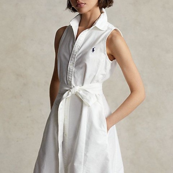 POLO RALPH LAUREN OXFORD BELTED SLEEVELESS SHIRTDRESS - SHIRT DRESS - WHITE - 6 - Picture 3 of 10